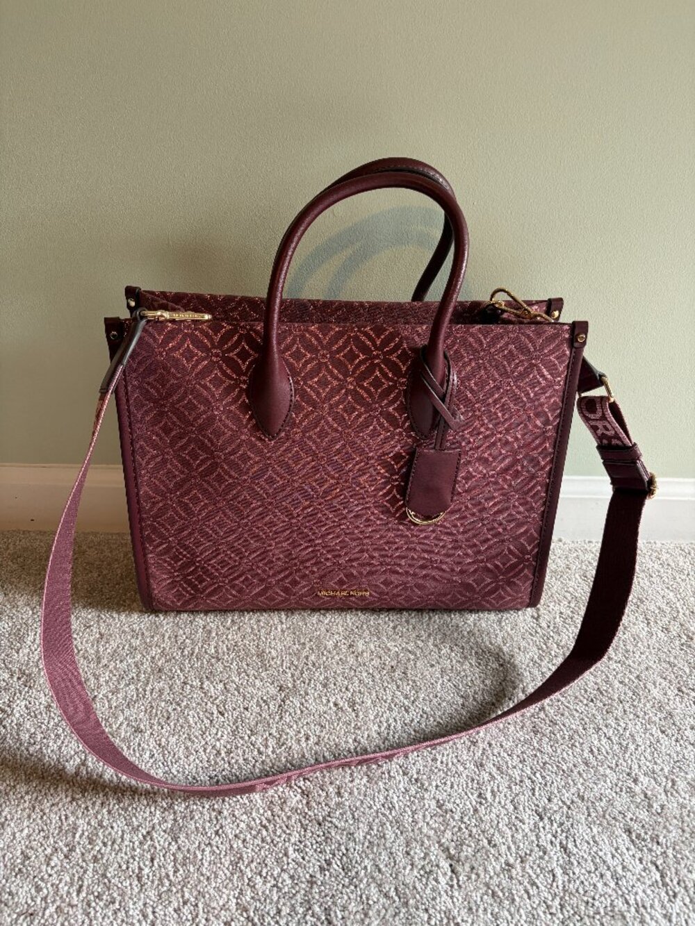 Michael Kors burgundy jacquard laptop bag/satchel
